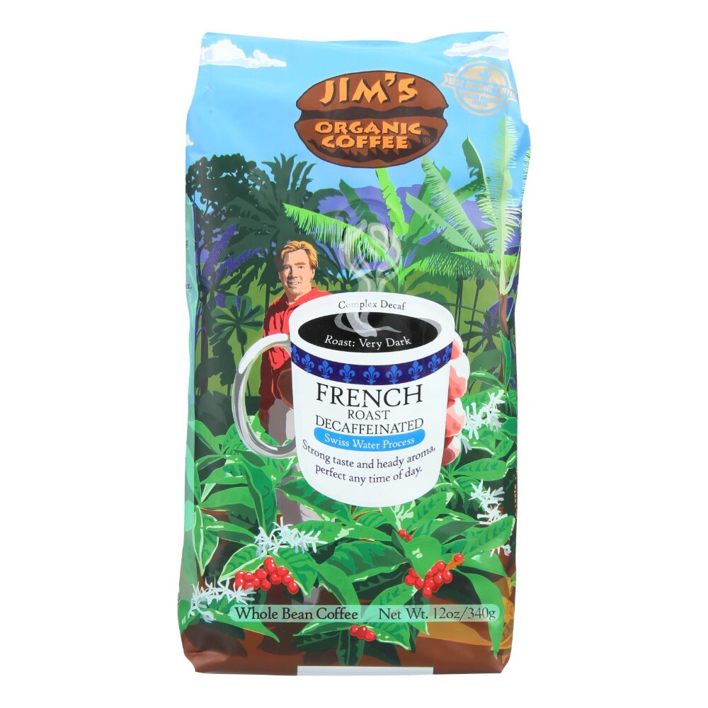 Photo of Jim's Organic Coffee French Roast Decaf Whole Bean 11 Oz