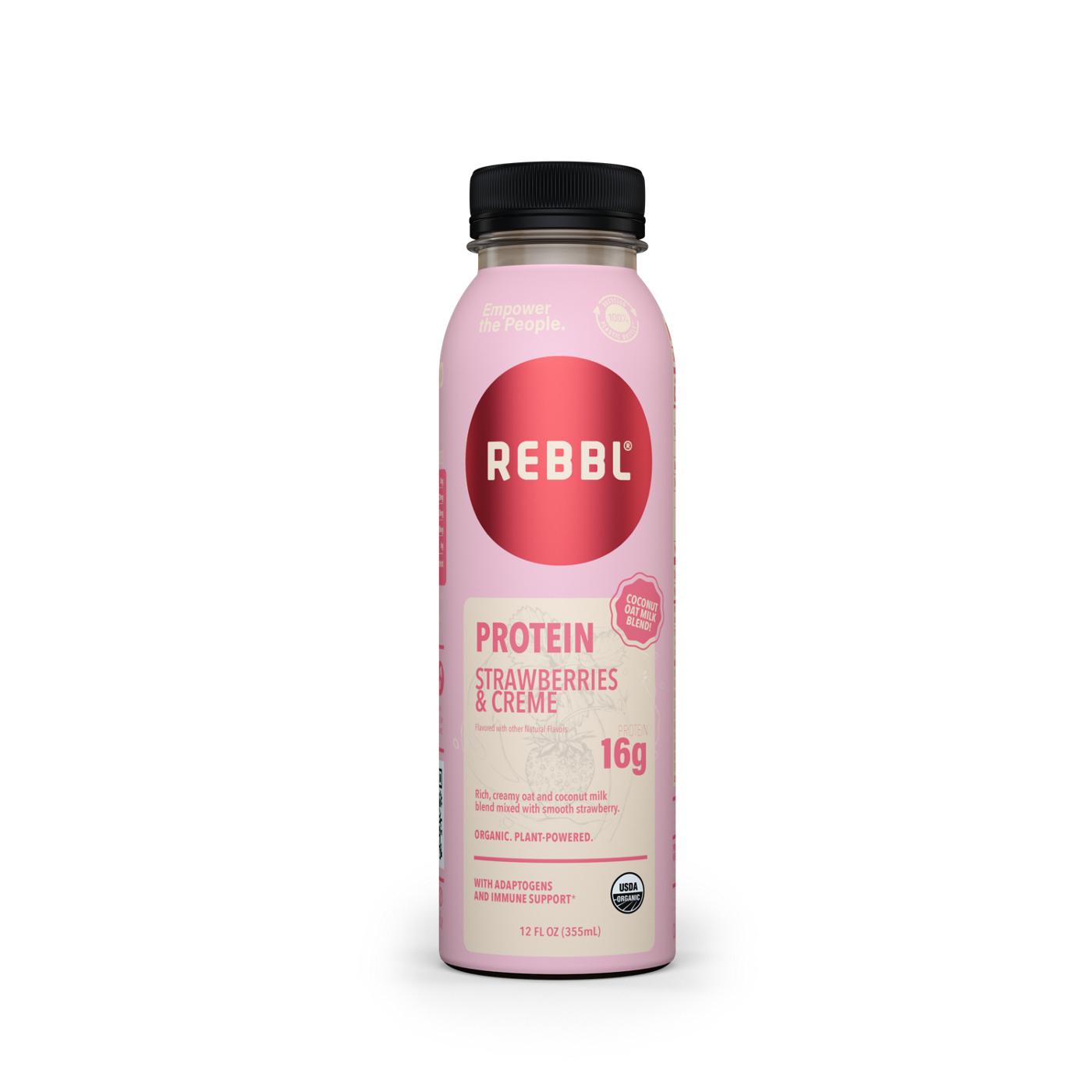 Rebbl Plant-Powered Elixir, Strawberries & Creme, Coconut Oat Milk Blend, Protein 12 Fl Oz