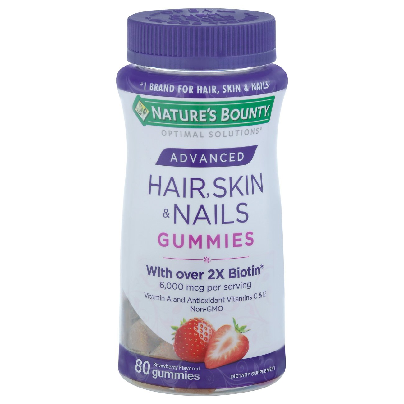 Natures Bounty - Hair Skin & Nails - Advanced - Strawberry Flavored Gummies - 80 Ct