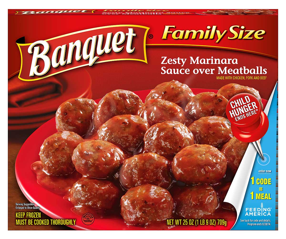 Banquet Family Size Zesty Marinara Sauce Over Meatballs, Frozen Meal, 25 Oz