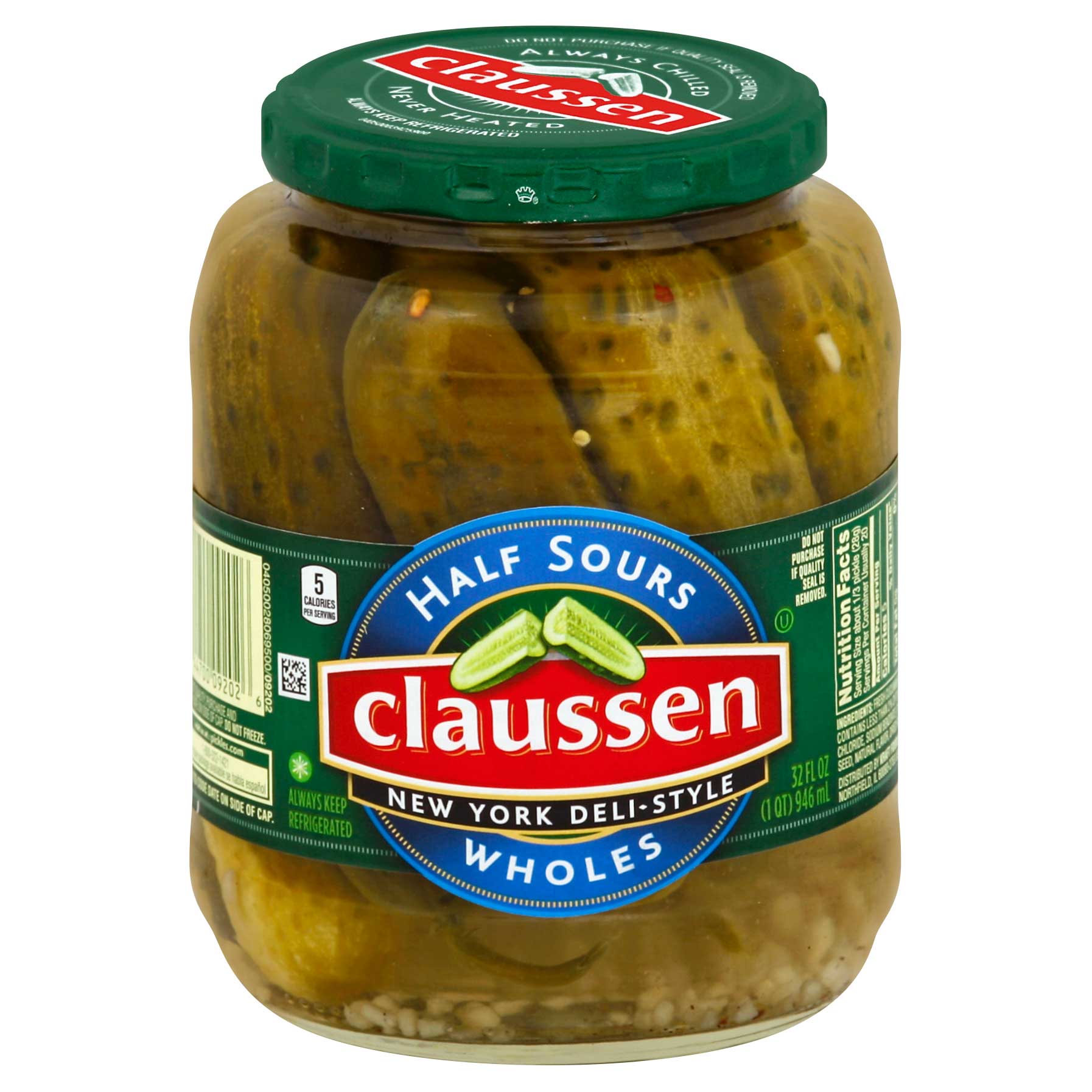 Photo of Claussen Half Sour New York Deli-Style Pickle Wholes, 32 Fl Oz Jar