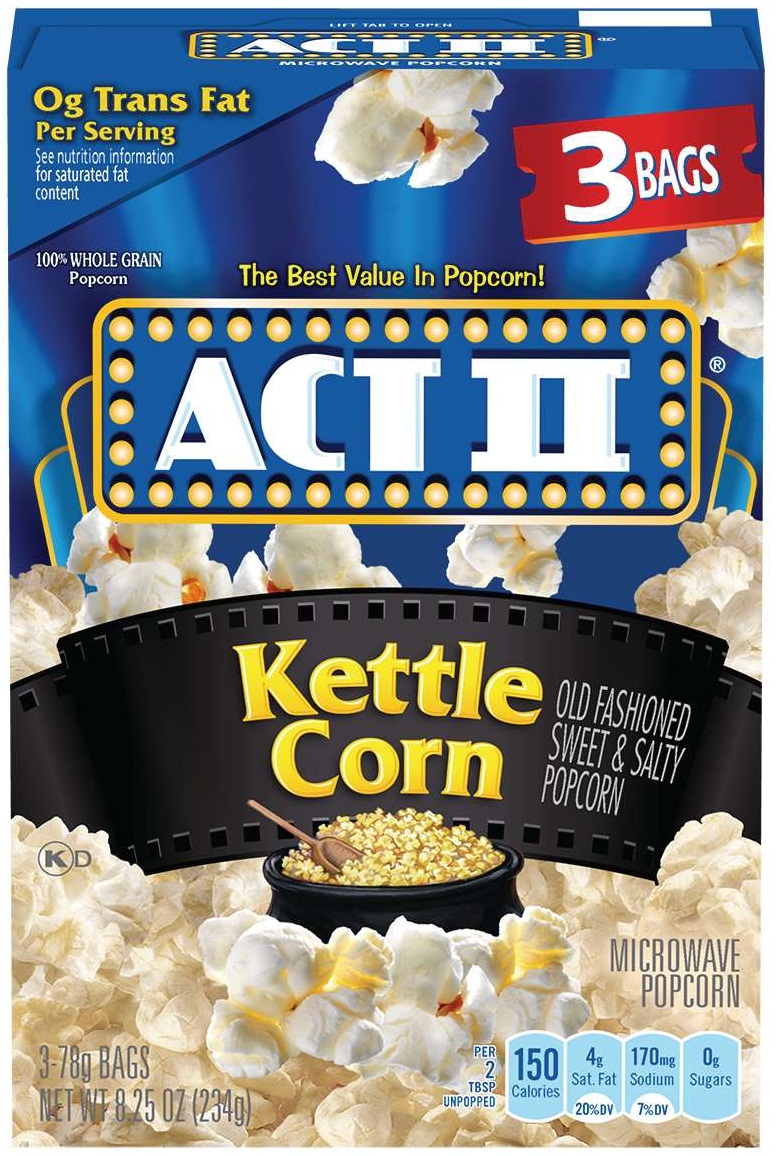 Photo of Act II Kettle Corn Microwave Popcorn, 3-Count 2.75-oz. Bags