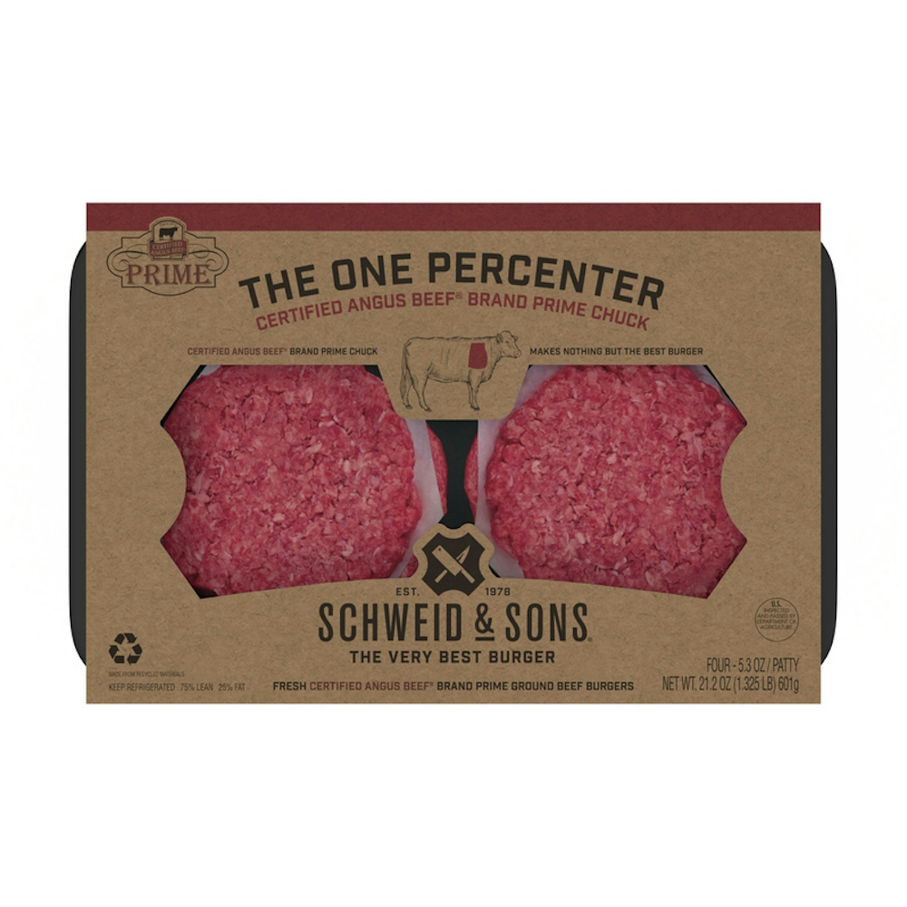Schweid & Sons Beef Burgers, Fresh Ground, 75%/25%, The One Percenter