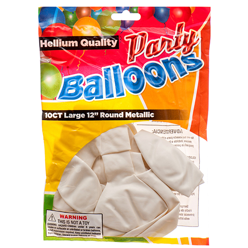 Balloons 10ct 12in Wht Metallic