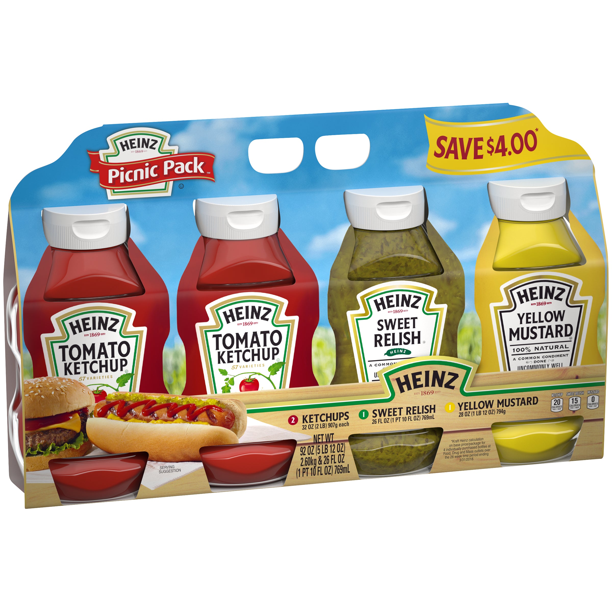 Photo of Heinz Tomato Ketchup, Sweet Relish & 100% Natural Yellow Mustard Picnic Variety Pack, 4 Ct Pack