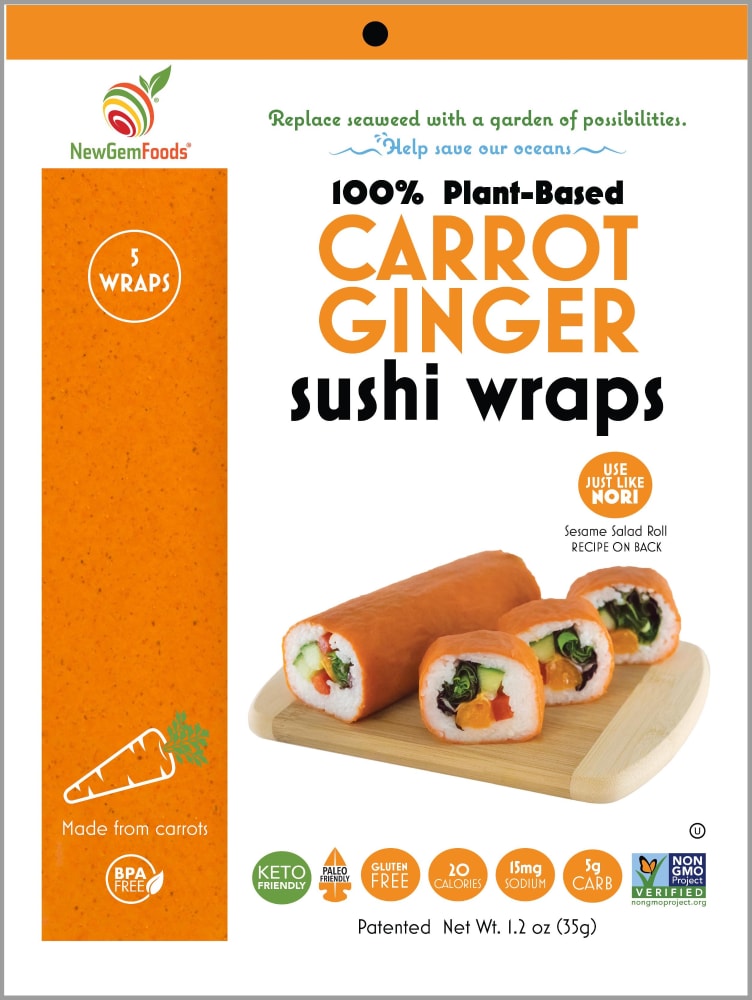 Carrot Ginger 100% Plant-Based Sushi Wraps, Carrot Ginger