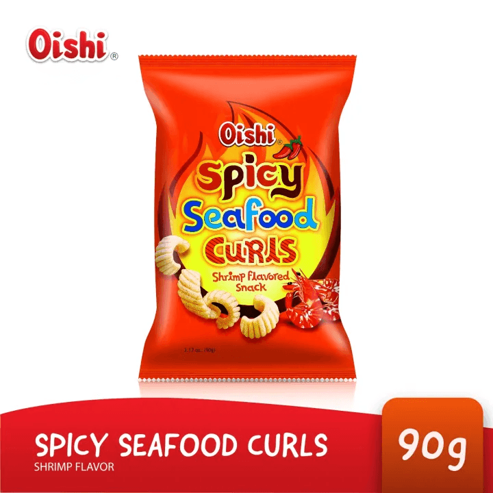 Oishi Spicy Seafood Curls Shrimp Flavored Snack - 90g