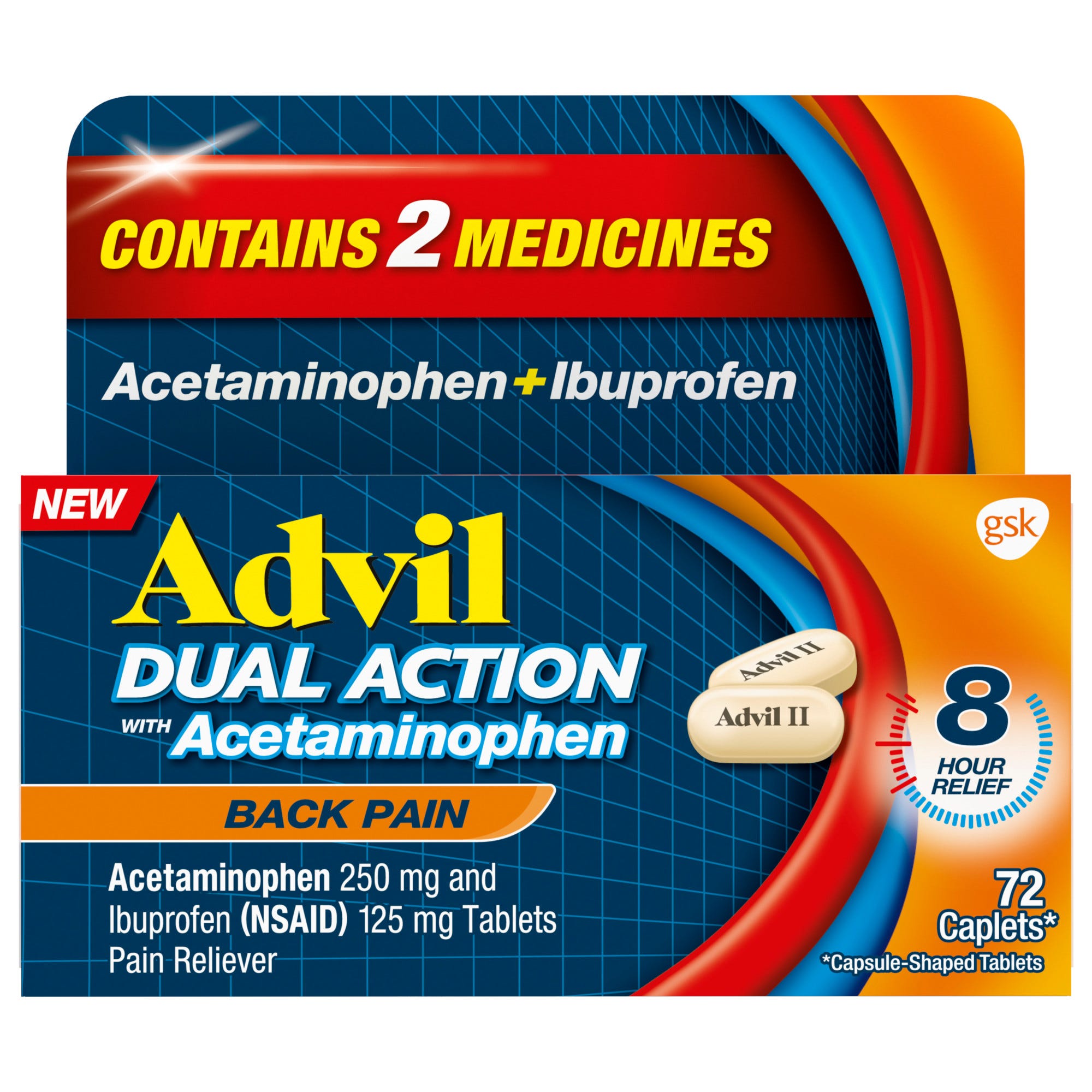 Advil - Caplets - Dual Action Back Pain - 72 Ct