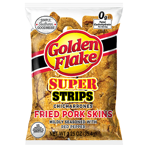 Red Pepper Flavored Super Strips Chicharrones Fried Pork Skins, Red Pepper