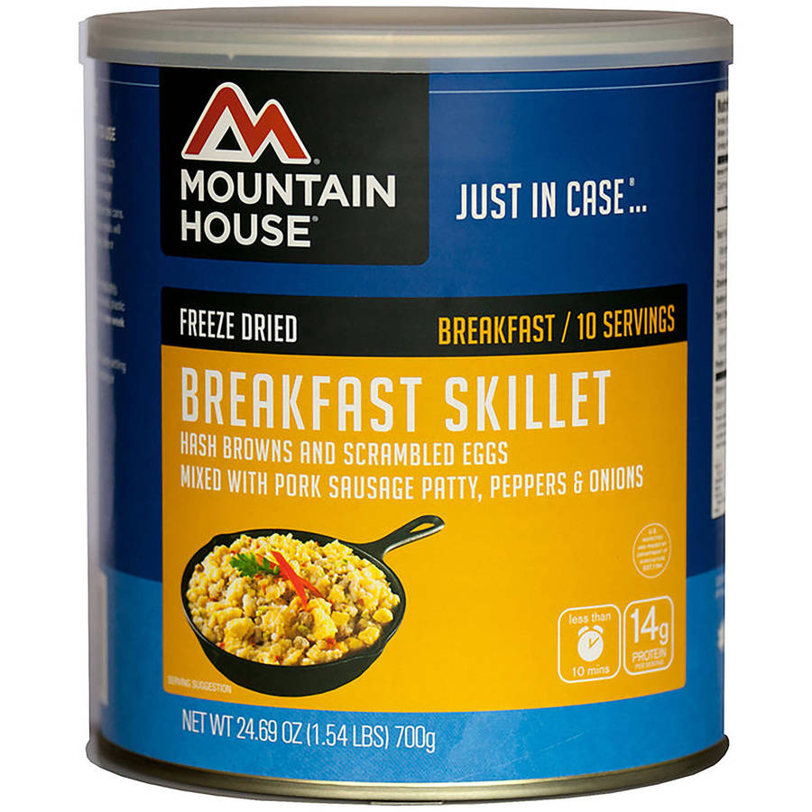 Freeze Dried Breakfast Skillet Hash Browns and Scrambled Eggs Mixed with Pork Sausage Patty