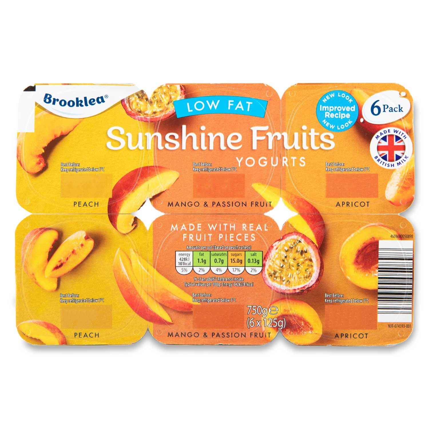 Brooklea Sunshine Fruits Low Fat Yogurts 6x125g