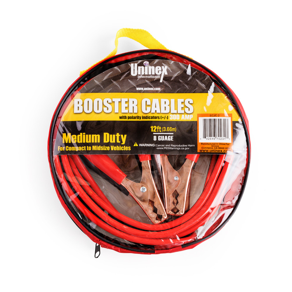 ECJC2, Medium Duty Booster Cables 12ft 8 Gauge 300A For Compact To Midsize Vehicles
