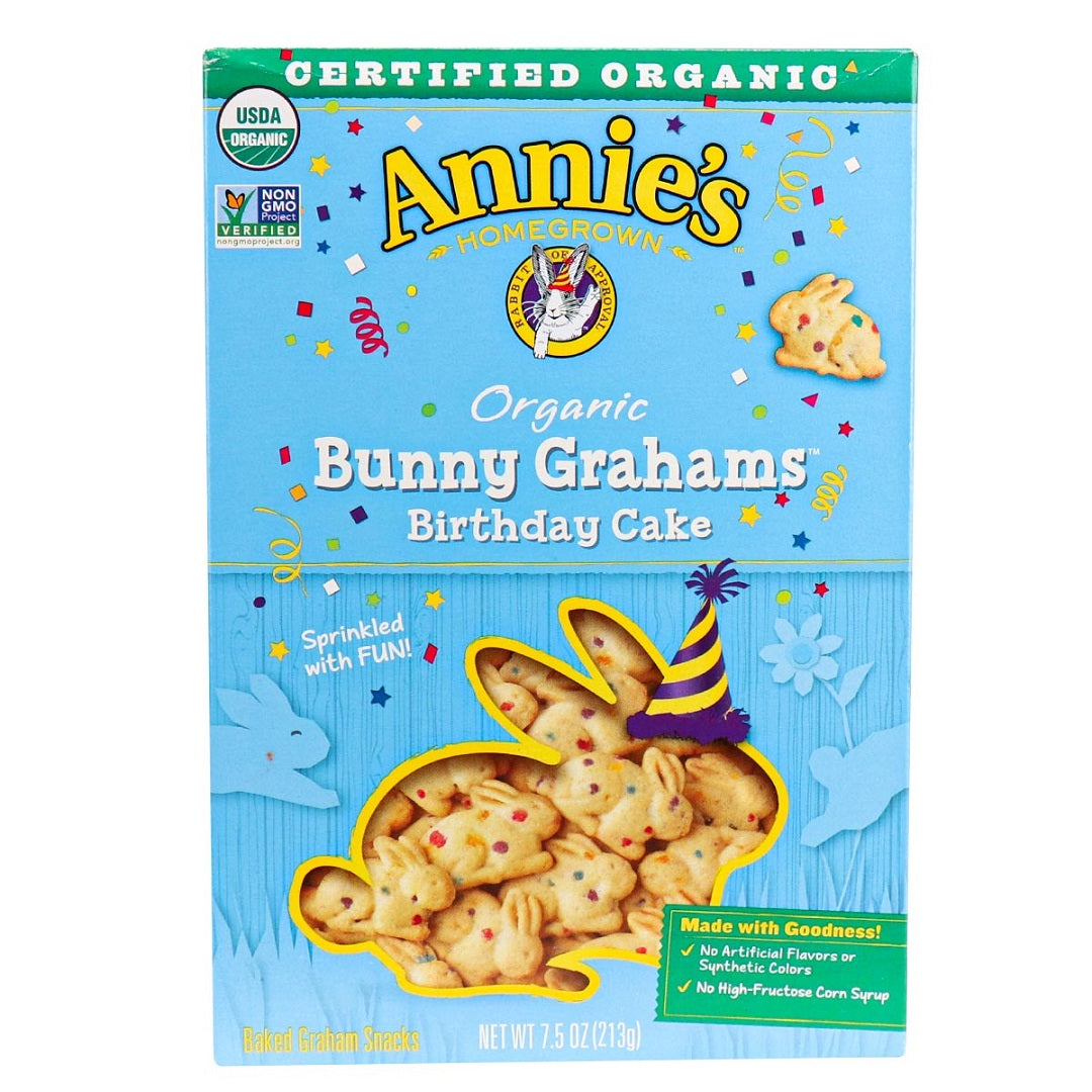 Photo of Annie's Homegrown Bunny Grahams Organic Birthday Cake Baked Graham Snacks, 7.5 Oz