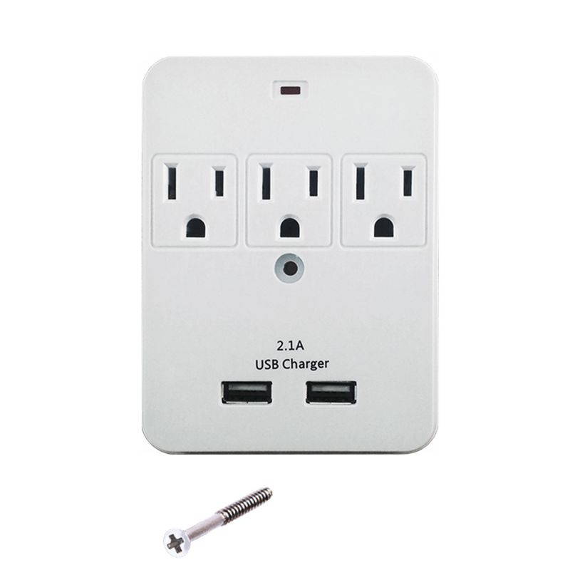 Uninex 3 Outlet 2 USB 2.1A Charging Ports 300 Joules Surge Protector Wall Tap W/Mounting Screw ETL