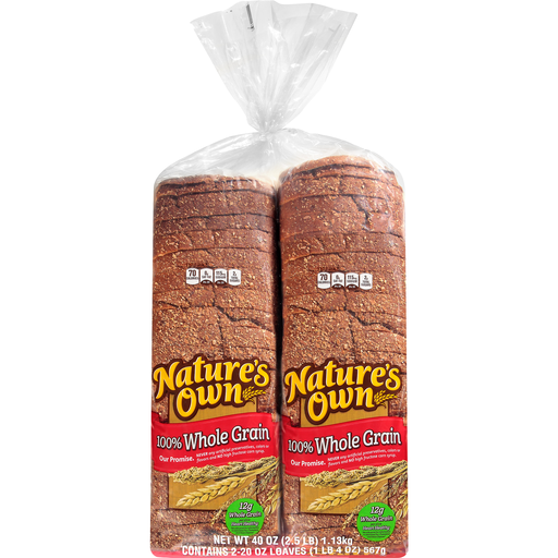 Photo of Nature's Own 100% Whole Grain Bread 2-20 Oz. Loaves
