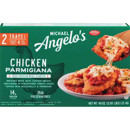 Chicken Parmigiana Breaded White Meat Chicken Breast Smothered in Vine-Ripened Tomato Sauce Topped