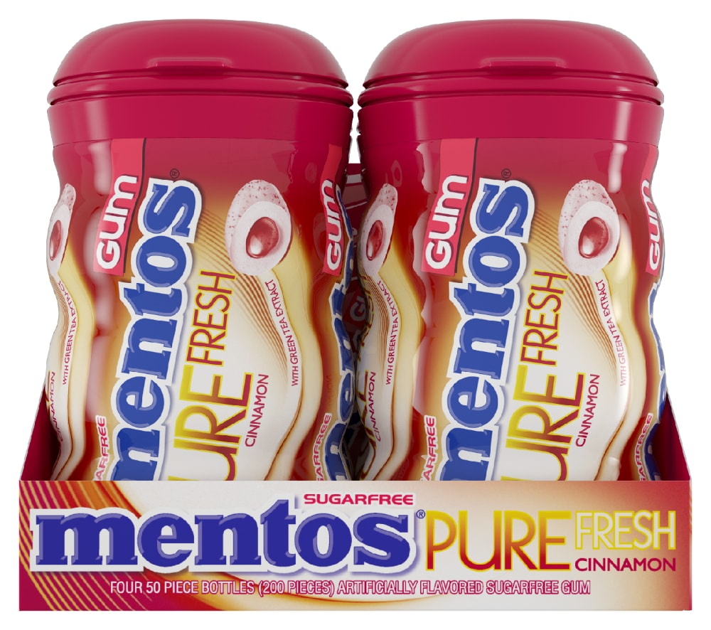 Mentos Pure Fresh Sugar-Free Chewing Gum With Xylitol, Cinnamon, Bulk, 50 Piece Bottle