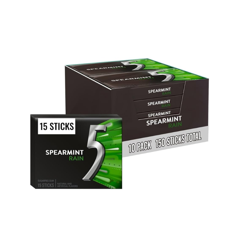 Photo of 5 Gum Spearmint Rain Sugar Free 15 Piece - 10 Pack Box