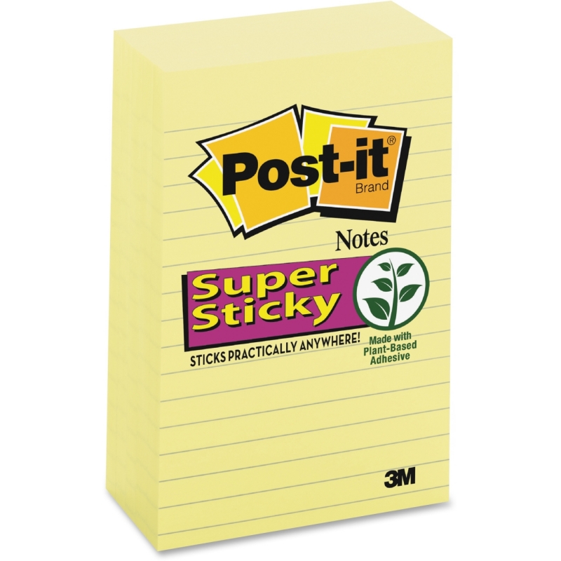 Post-it Notes Super Sticky Pads In Canary Yellow Note Ruled, 4" X 6", 90 Sheets/Pad, 5 Pads/Pack