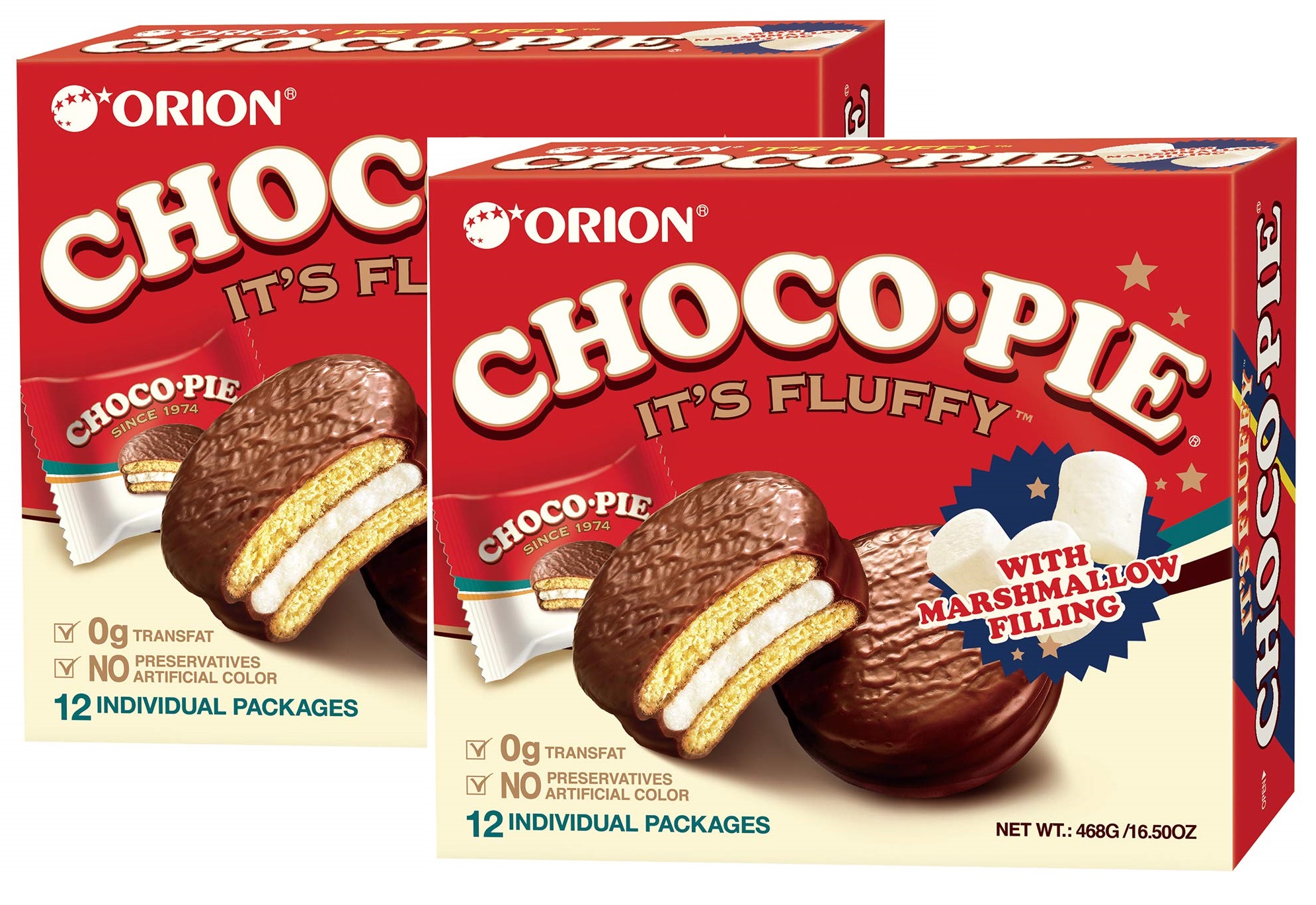 Orion CHOCO PIE With Marshmallow Filling 24 Pack (2 X 12 Pack) LARGE Size 16.5