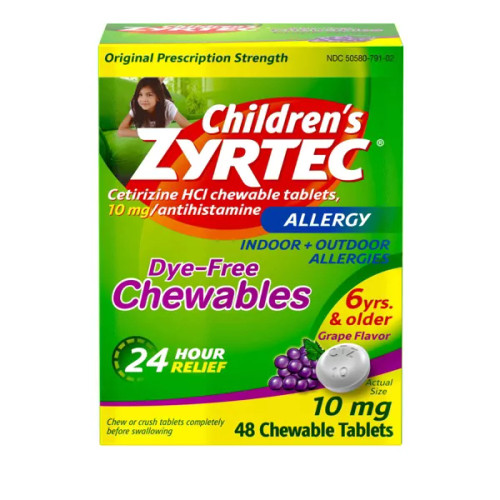 Zyrtec - Children'S Dye Free Chewables Grape- 48 Ct