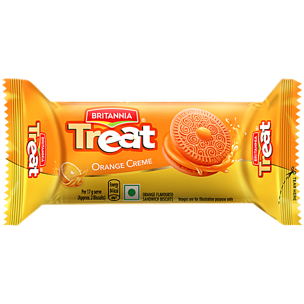 Photo of Britannia Treat Orange Flavoured Creme Sandwich Biscuits, 50 G