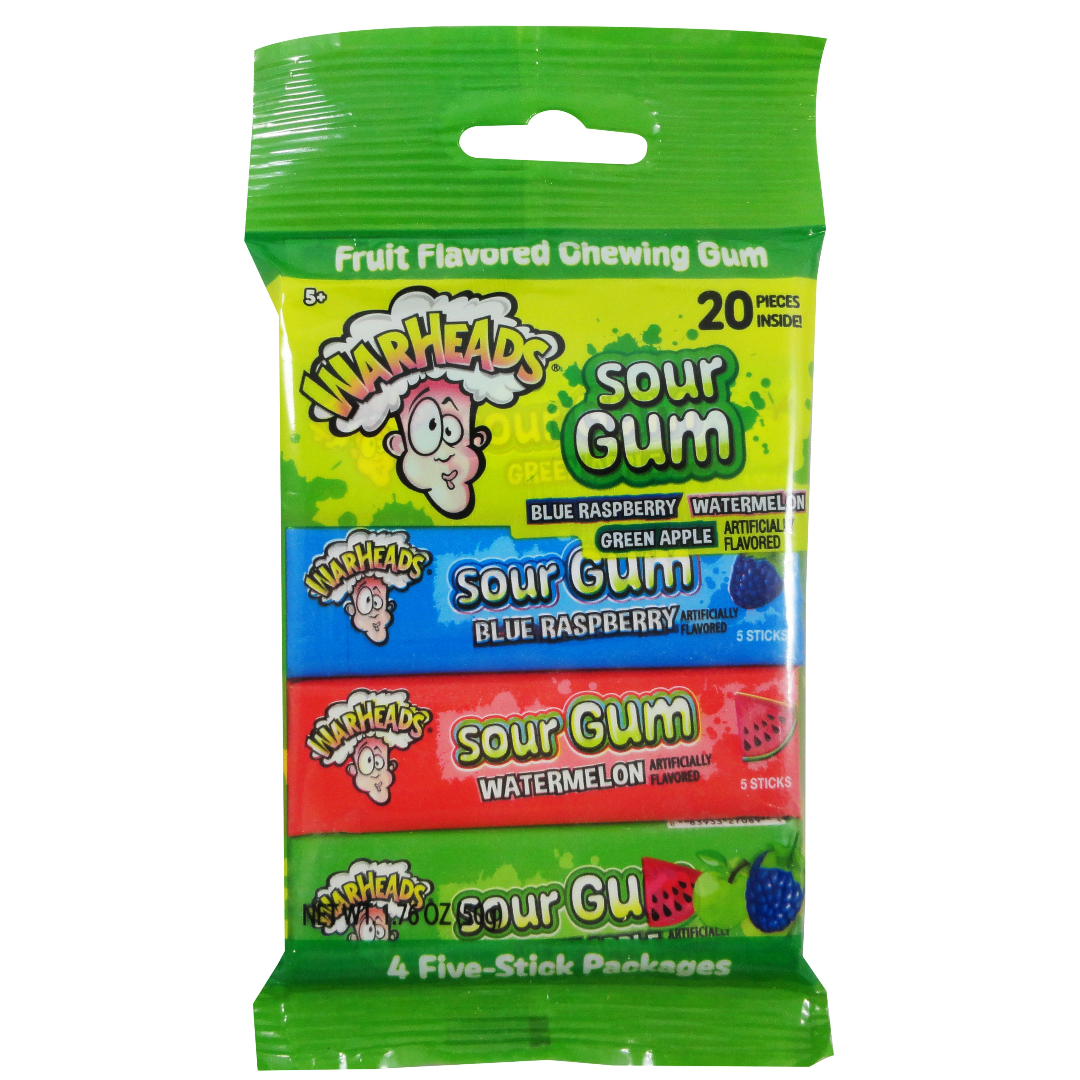 Warheads Sour Gum Four Pack Peg Bag 10×1.76oz