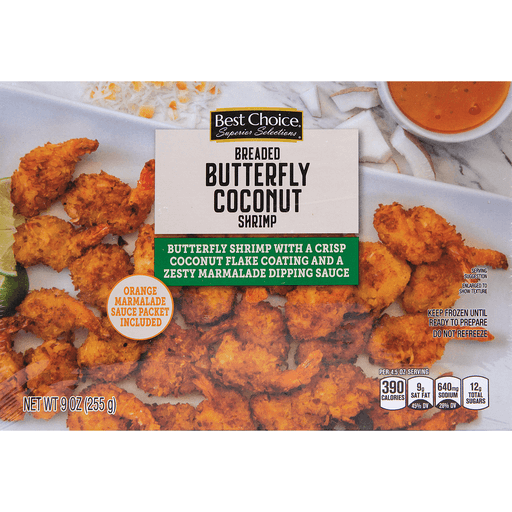 Breaded Butterfly Coconut Shrimp with a Crisp Coconut Flake Coating and a Zesty Marmalade Dipping