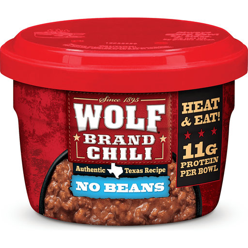 Wolf Brand Chili No Beans, Microwavable Bowls, 7.25 Oz.