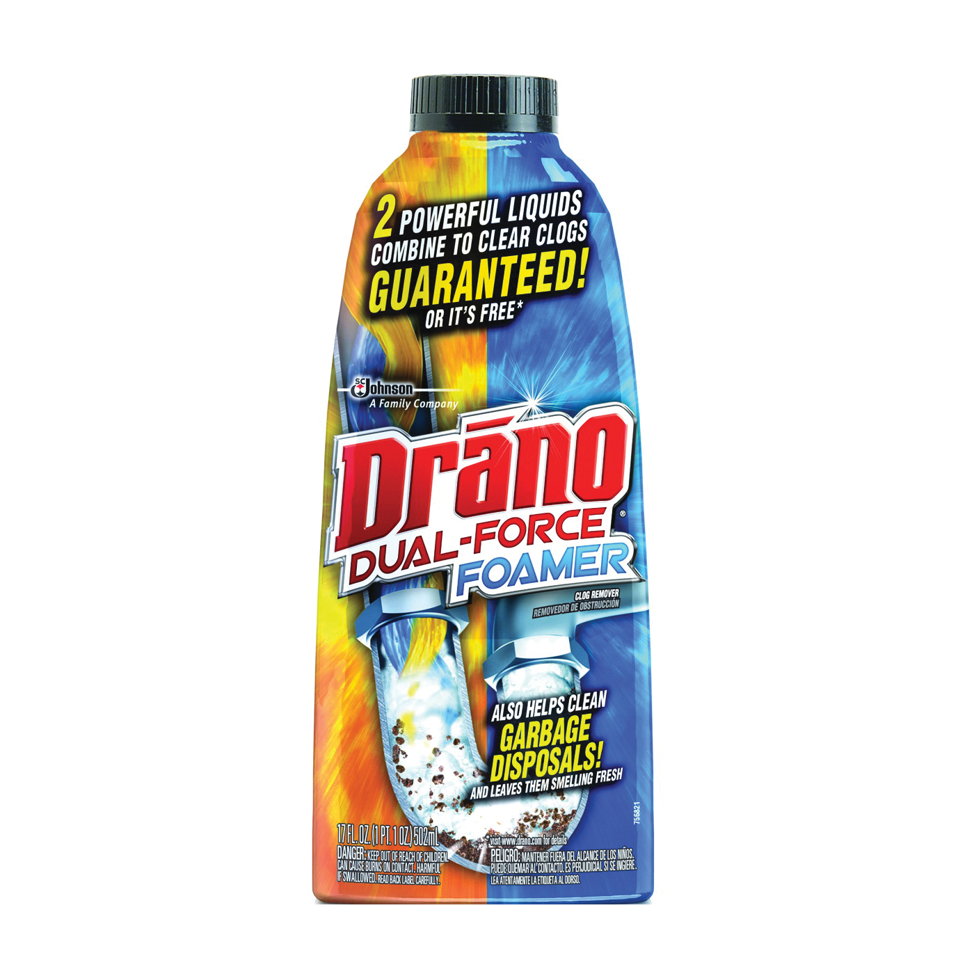 Drano Dual Force Foamer Clog Remover, 17 Ounce Bottle For Drain Cleaning