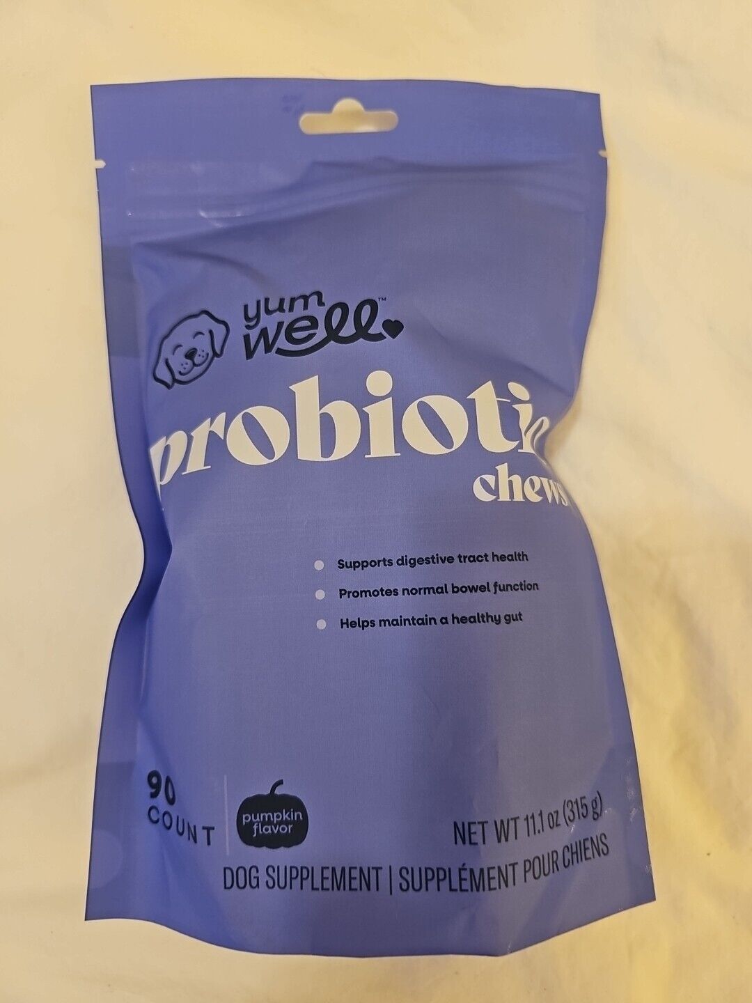 Yun Well Yum Dog Probiotic Chews For Gut Health, Pumpkin Flavor 90 Chews