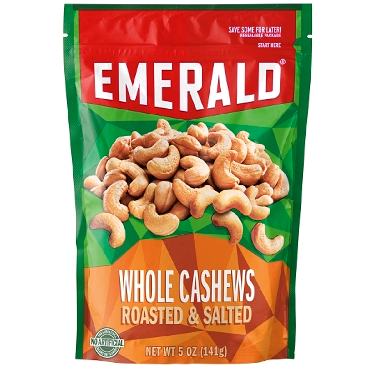 Emerald Nuts, Whole Cashews Roasted & Salted, 5 Oz Resealable Bag