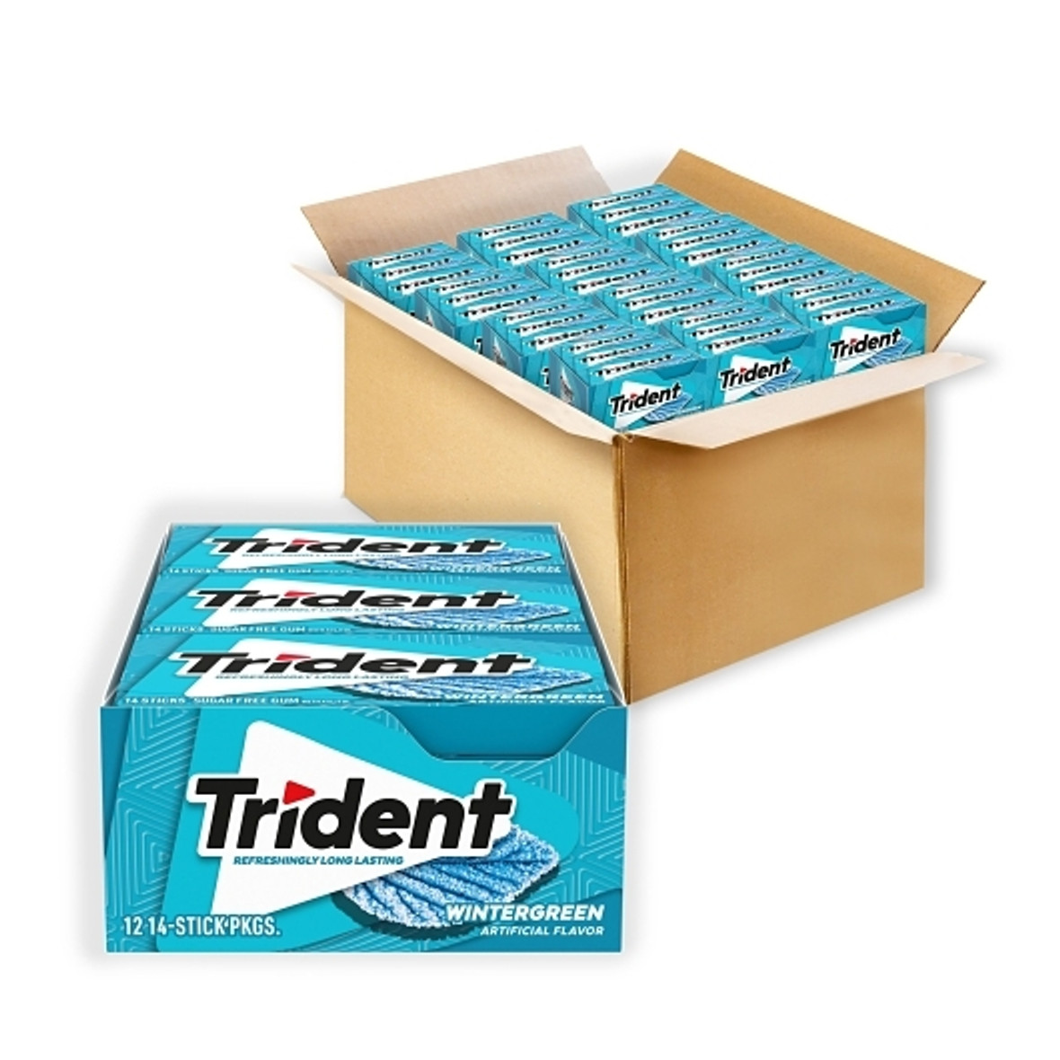 Trident Sugar-Free Gum, Wintergreen, 14 Sticks/Pack, 12 Packs/Carton