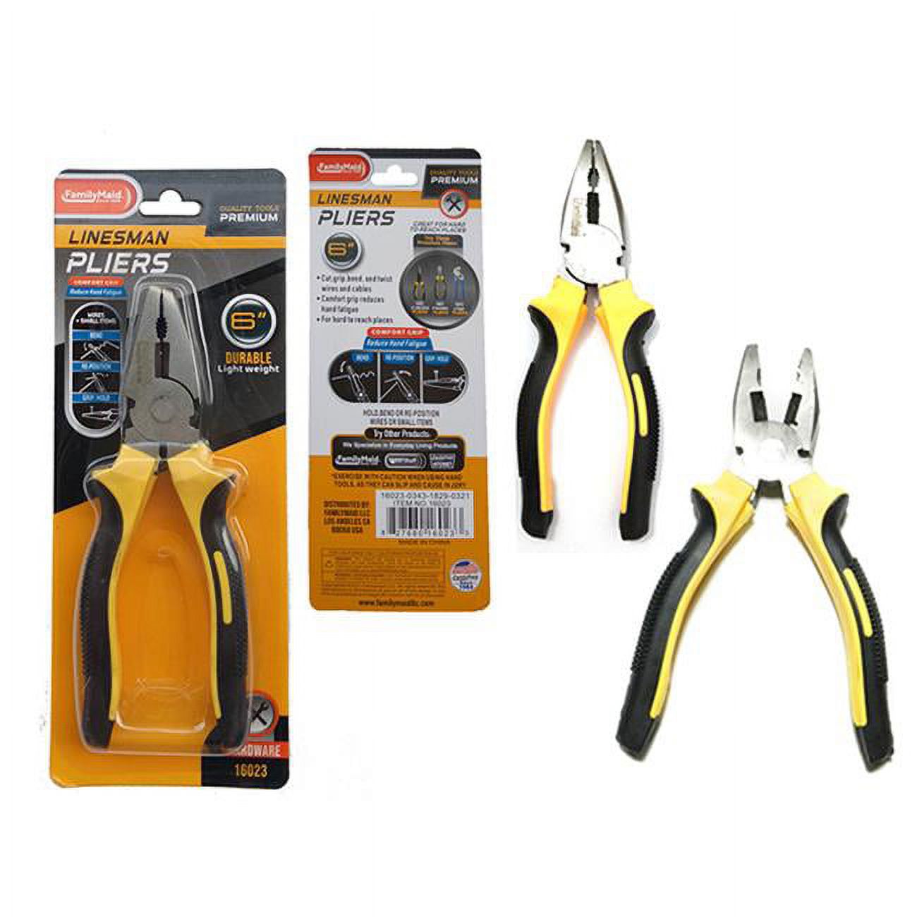 Family Maid 16023 6 In. Basic Linesman Pliers Black & Yellow