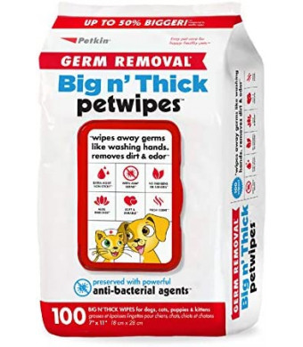 Petkin Pet Wipes For Dogs And Cats, 100 Large Wipes - Removes Dirt & Odor Like Washi