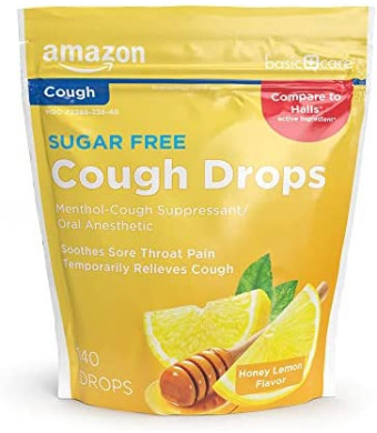 Amazon Basic Care Sugar Free Honey Lemon Cough Drops 140ct (Previously SoundHealth)