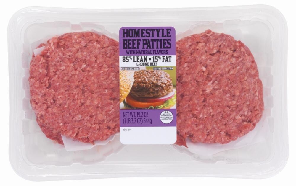 Homestyle 85% Lean - 15% Fat Ground Beef Patties, Homestyle
