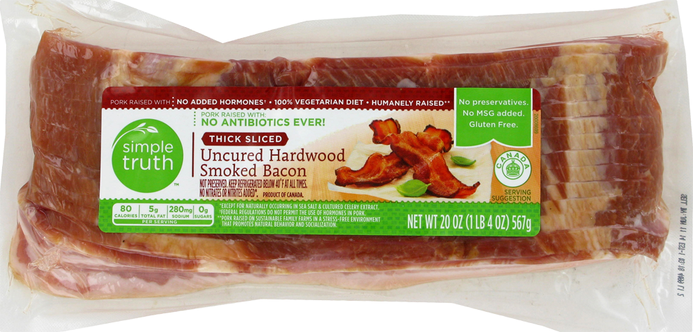 Uncured Hardwood Smoked Thick Sliced Bacon, Uncured Hardwood Smoked