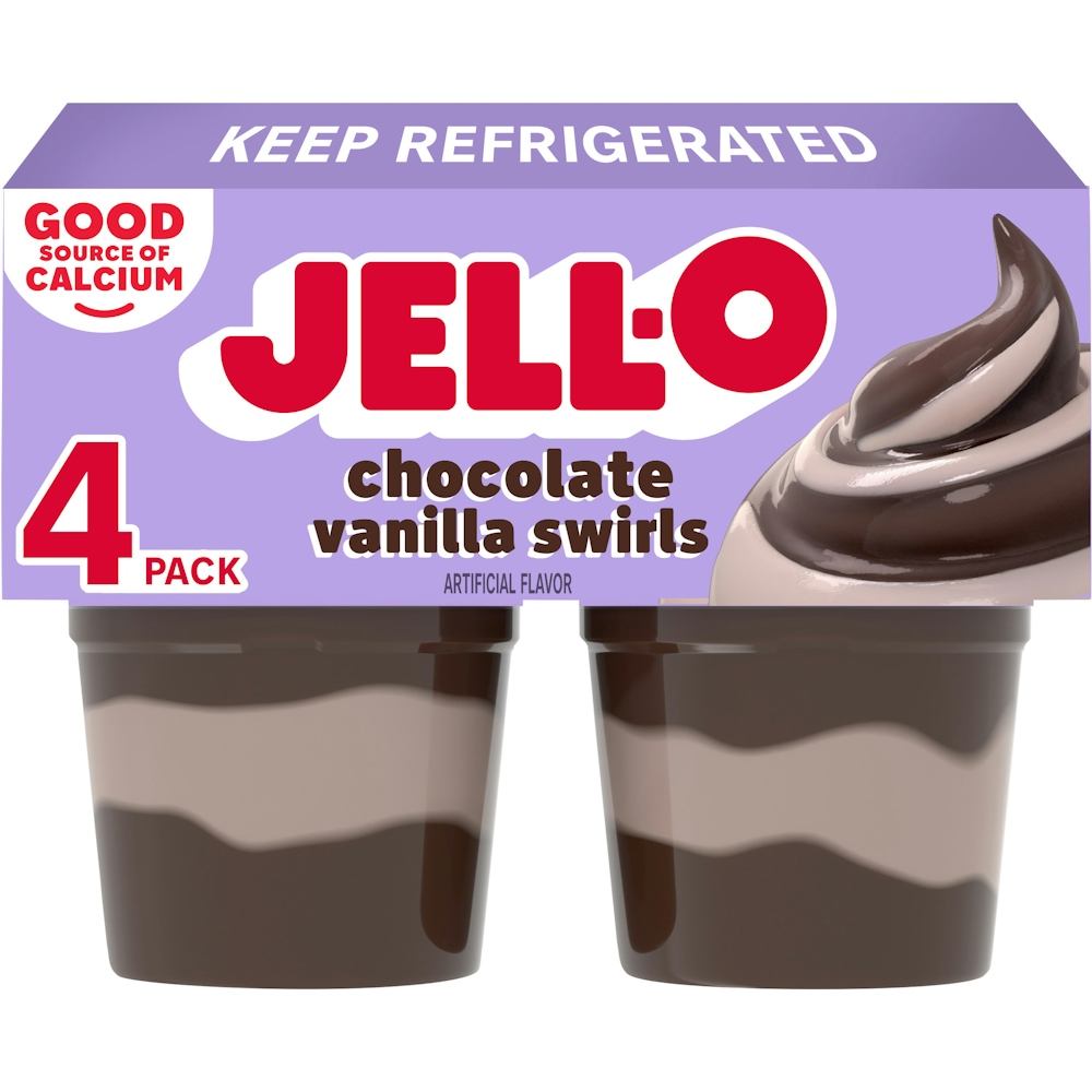 Photo of Jell-O Original Chocolate Vanilla Swirls Pudding Snacks, 4 Ct Cups
