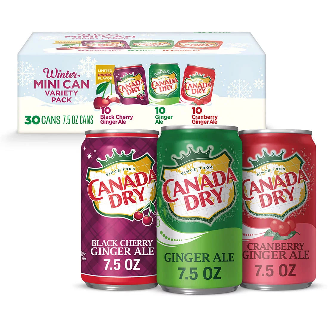 Photo of Canada Dry Ginger Ale Winter Mini Cans Variety Pack 30 Pk