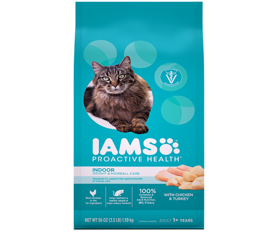 Iams Proactive Health Premium Adult 1+ Years Indoor Weight & Hairball Care With Chicken & Turkey Cat Nutrition, 7 Pound