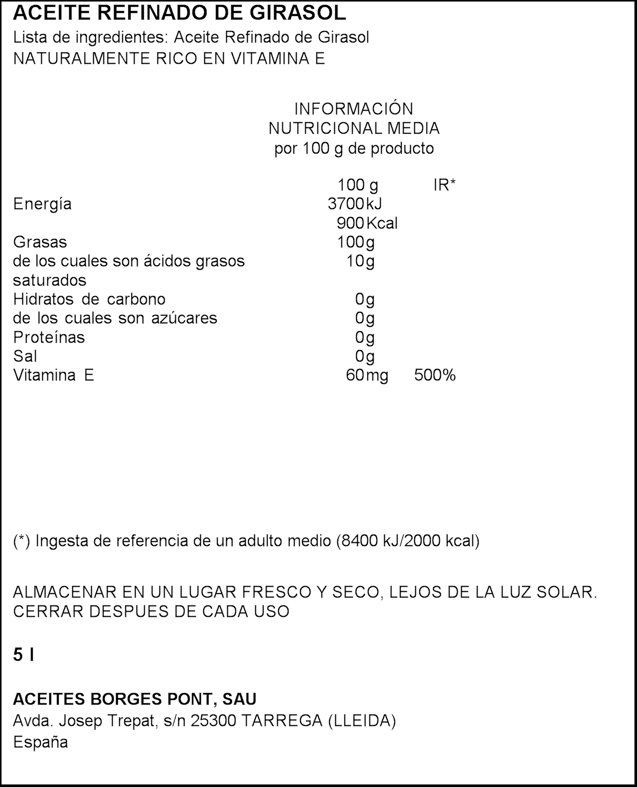 ACEITE GIRASOL BORGESOL 5 LT
