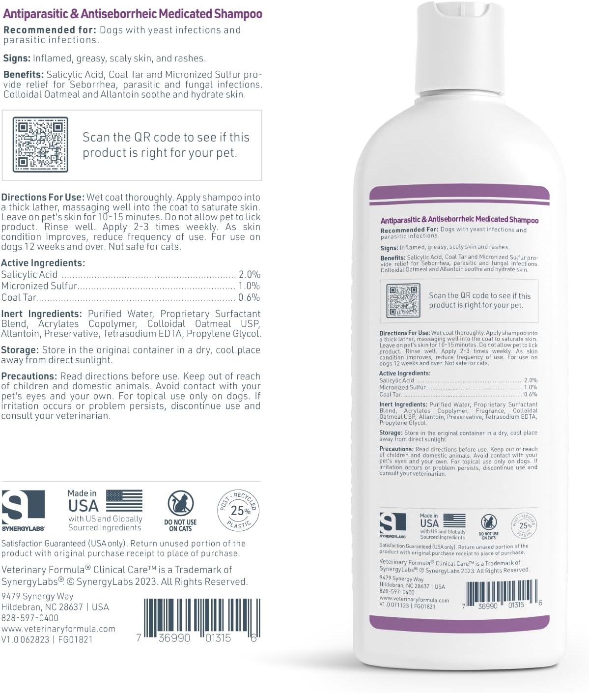 Synergy Labs Veterinary Formula Clinical Care Antiparasitic & Antiseborrheic Shampoo For Dogs 16 Oz