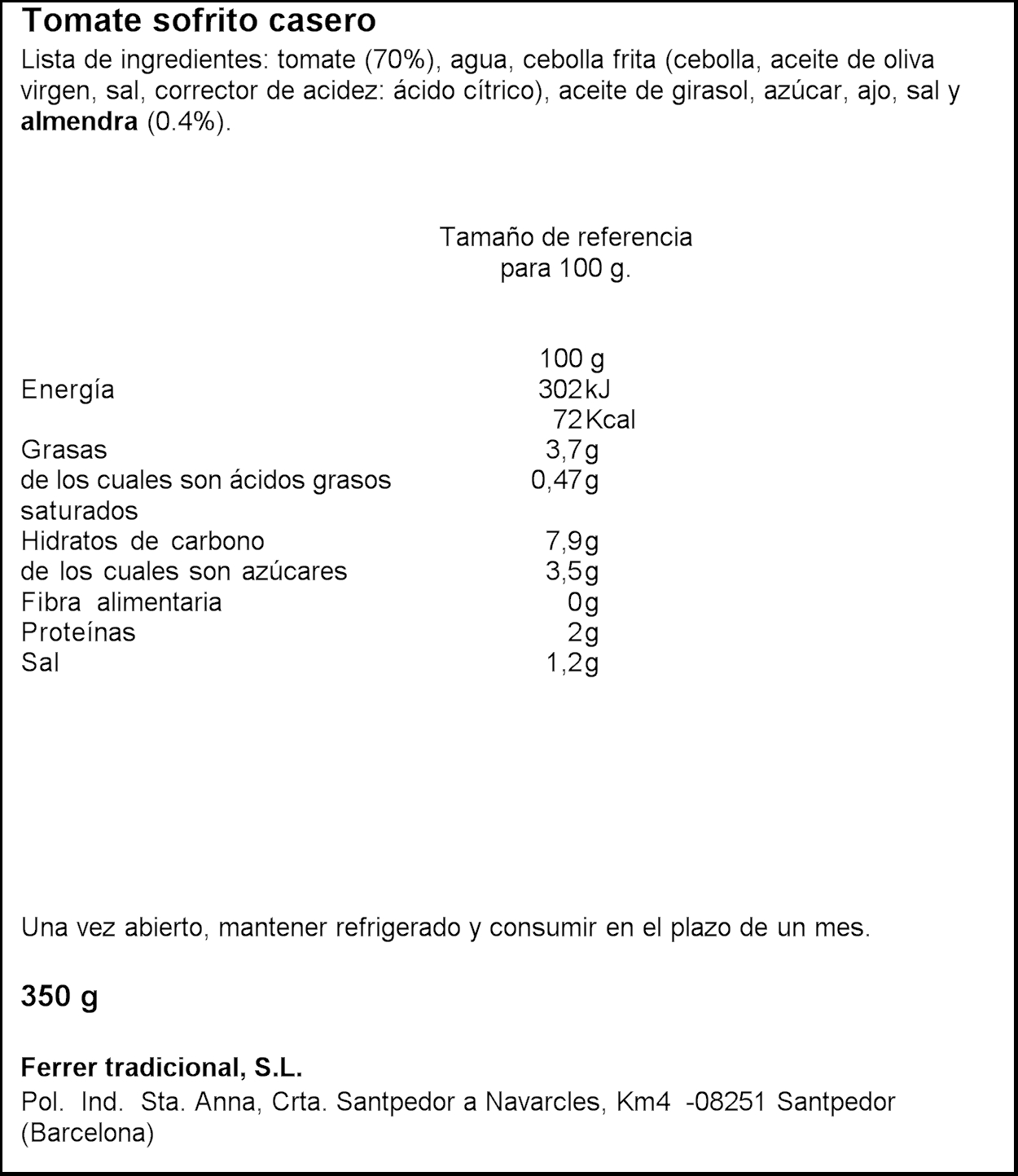 TOMAQUET SOFREGIT CASOLA FERRER 350 GR