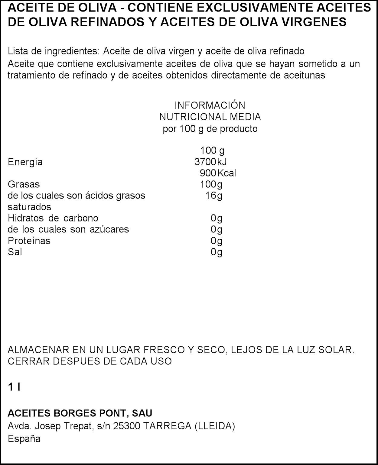 ACEITE OLIVA INTENSO BORGES 1 L