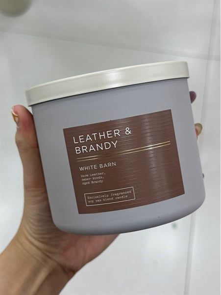 Khác Nến Bath And Body Works 3 Bấc 411g - Leather & Brandy