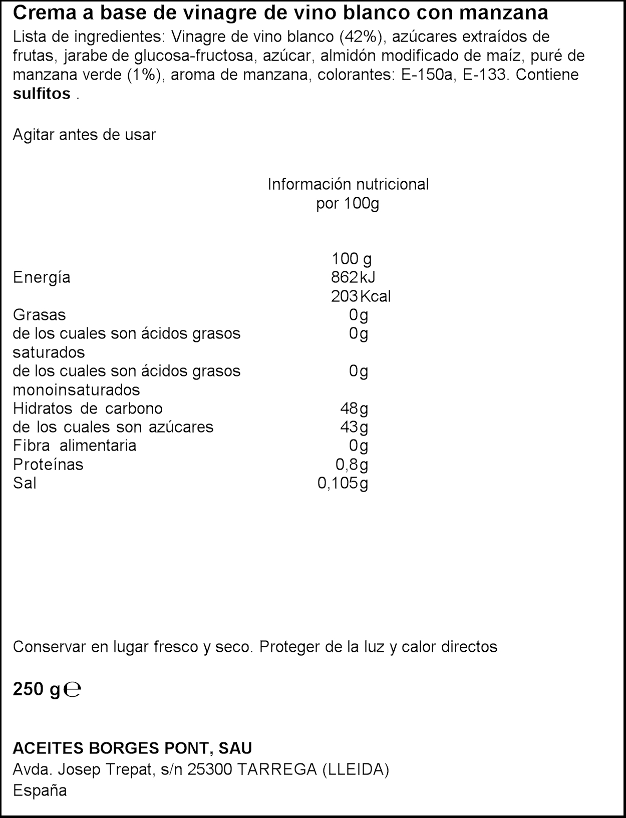 CREMA BALSAMICA MANZANA BORGES 250 GR