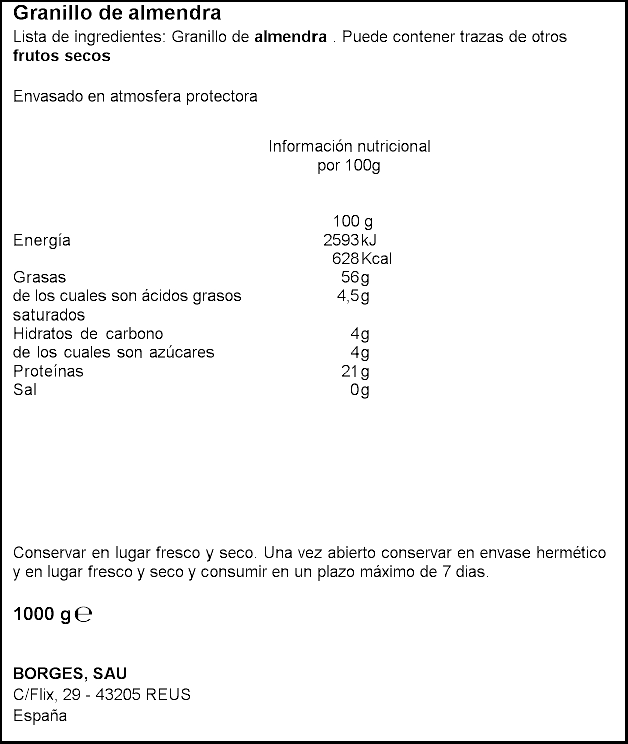 GRANILLO ALMENDRA BORGES 1 KG