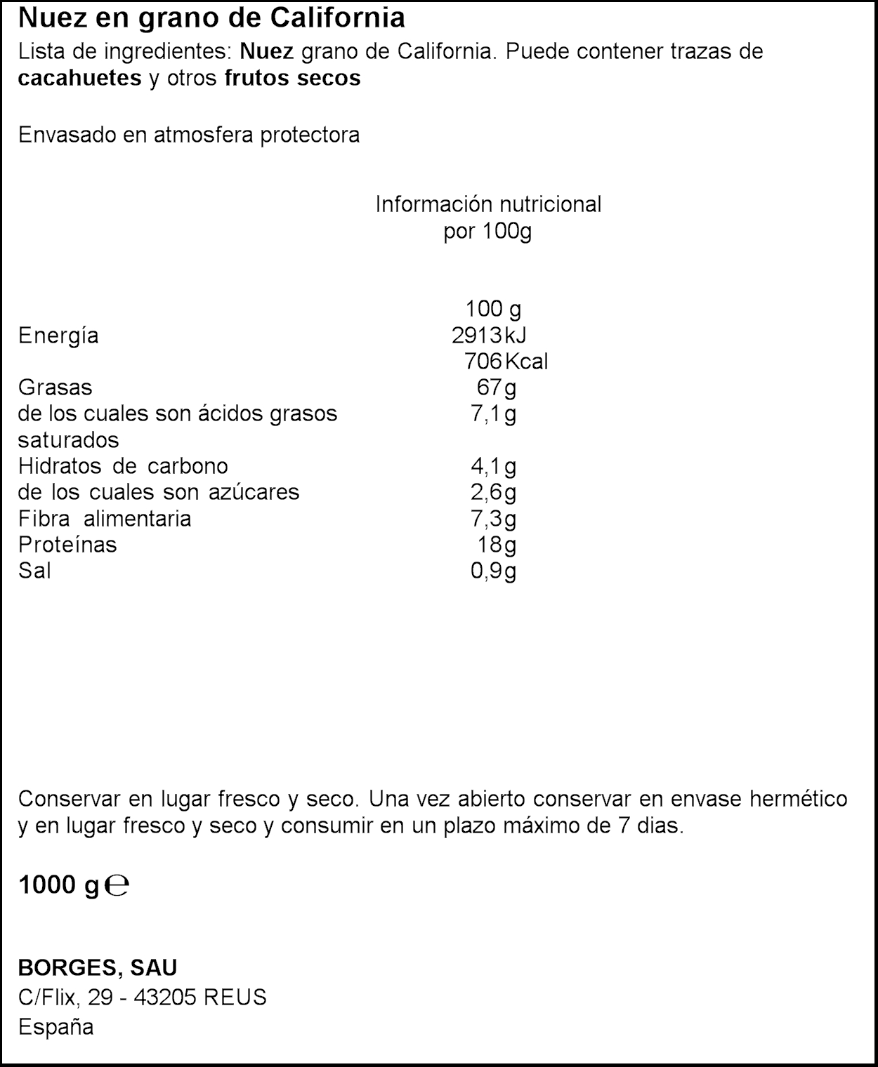 NUEZ EN GRANO BORGES 1 KG