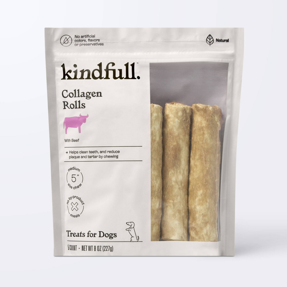 Kindfull Rawhide Alternative Collagen Roll Beef Flavor Dog Treat - 8.8oz/5ct